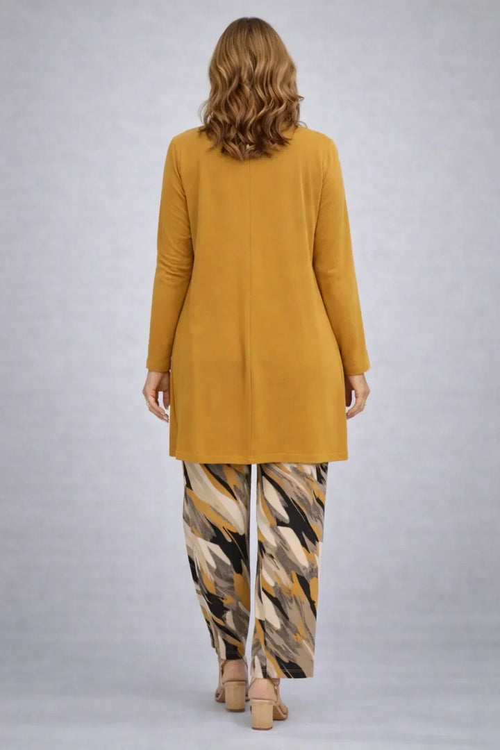 Honora | Mustard Three-Piece Set with Printed Trousers