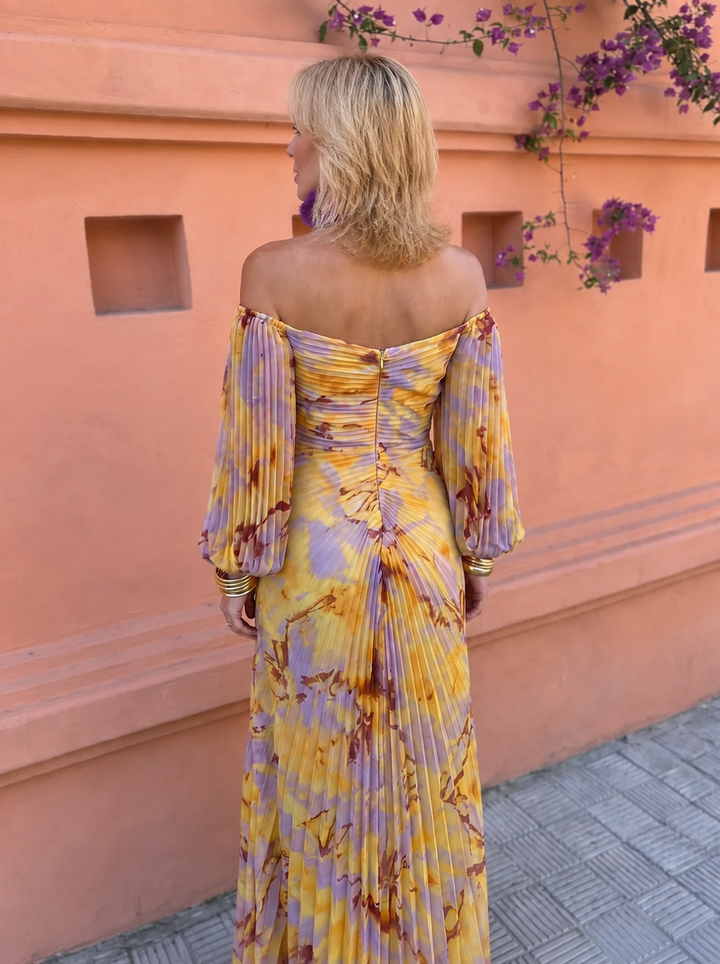 GRETA™ | LONG FLORAL DRESS WITH A DEEP NECKLINE