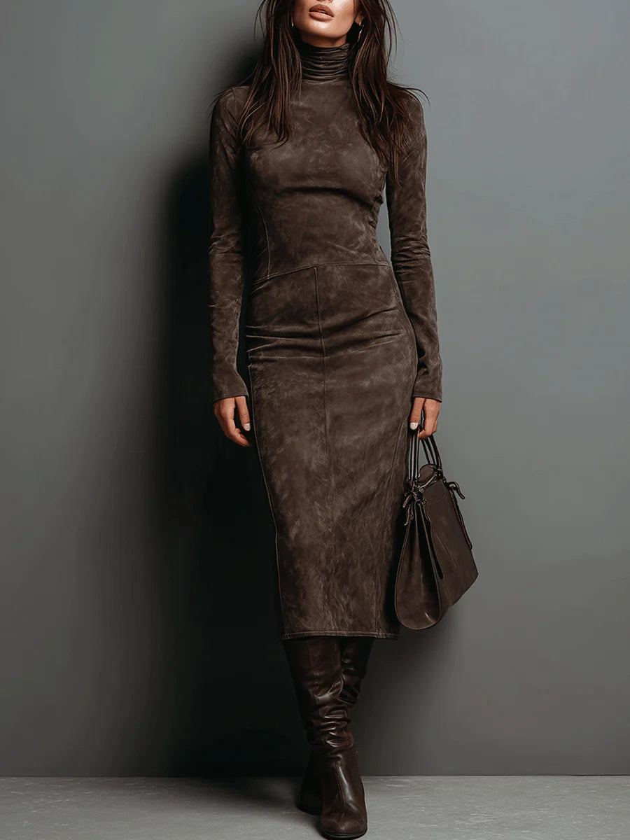 Katherine | Brown Turtleneck Midi Dress