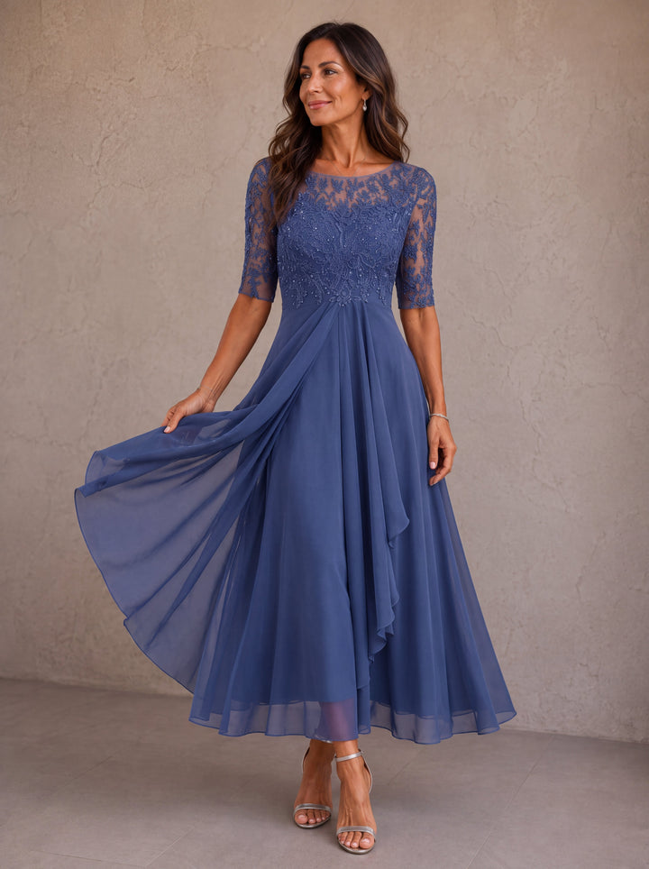 Mariah | Lace Bodice Draped Midi Dress