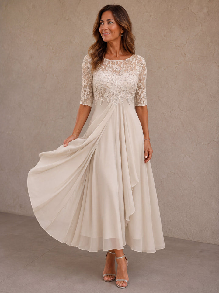 Mariah | Lace Bodice Draped Midi Dress