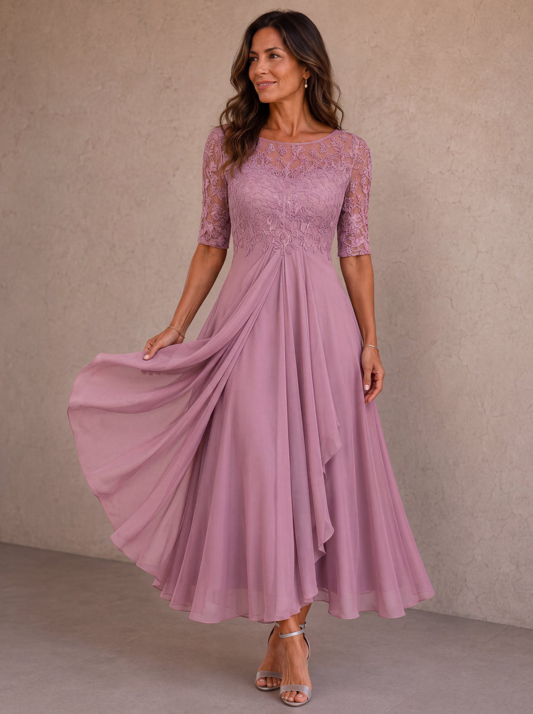 Mariah | Lace Bodice Draped Midi Dress