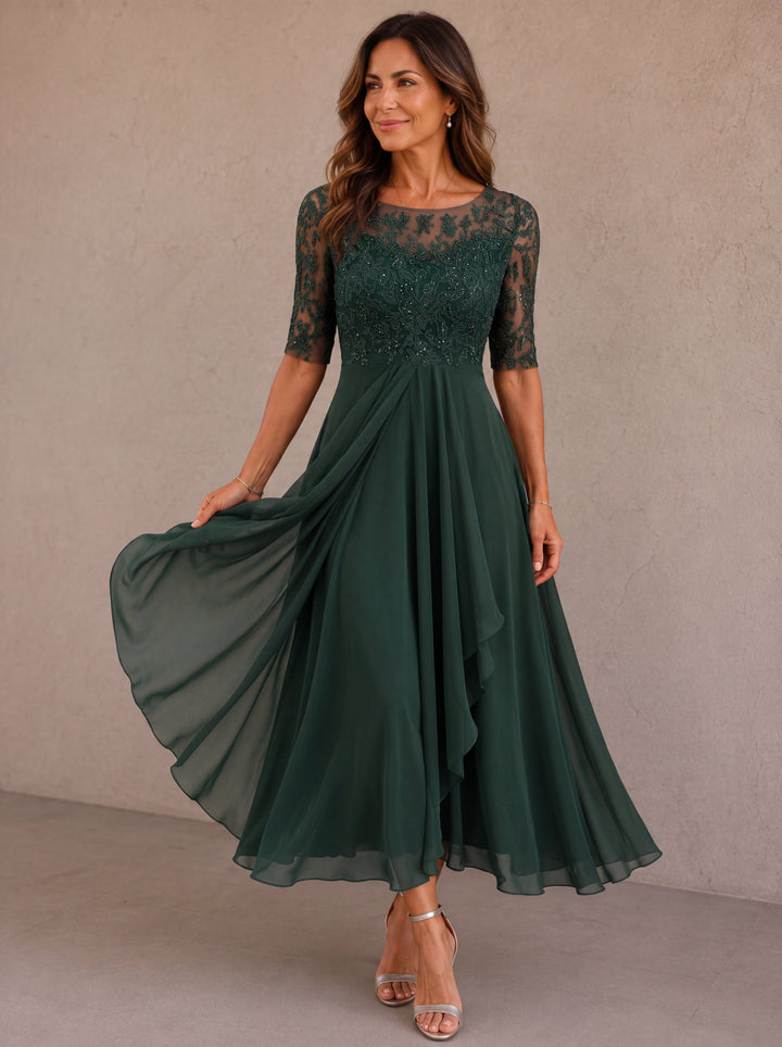 Mariah | Lace Bodice Draped Midi Dress