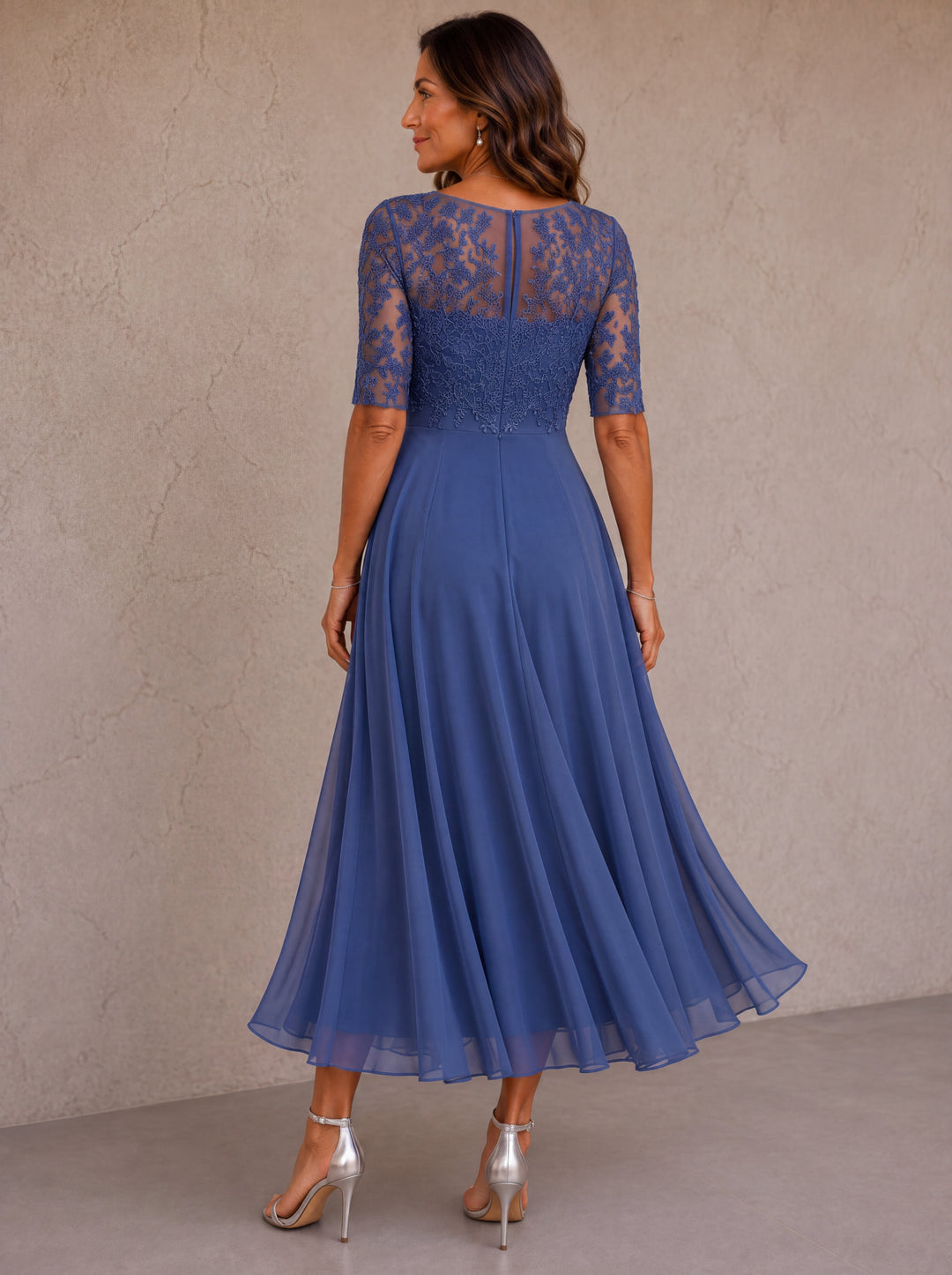 Mariah | Lace Bodice Draped Midi Dress