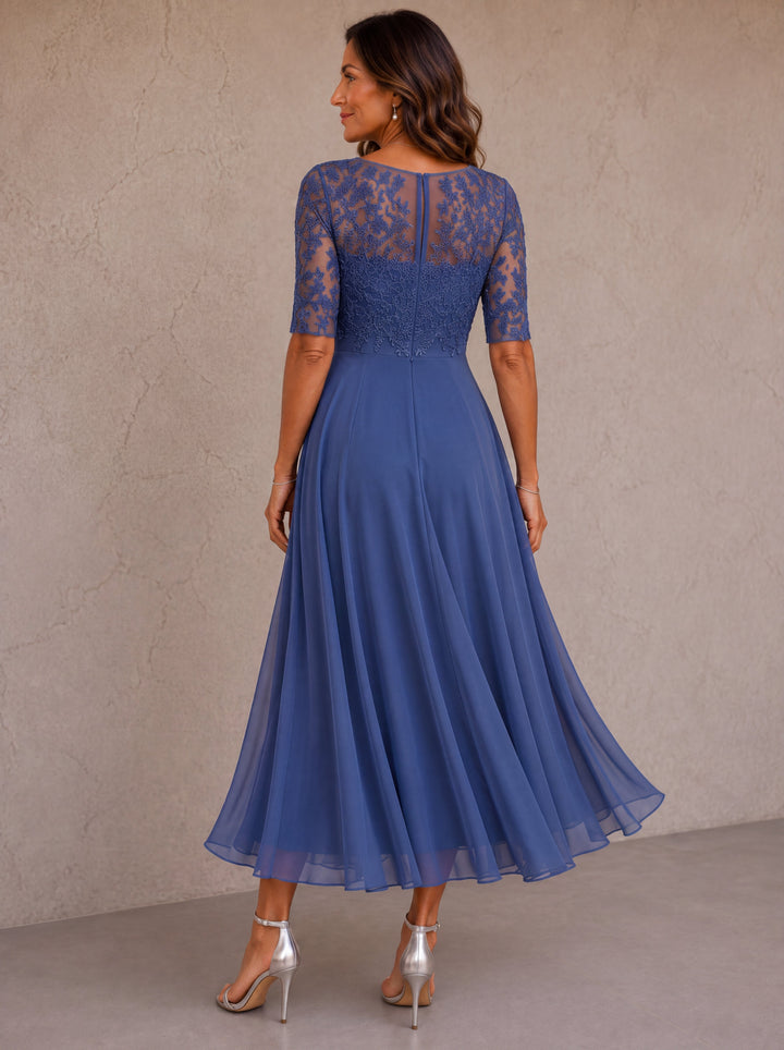 Mariah | Lace Bodice Draped Midi Dress
