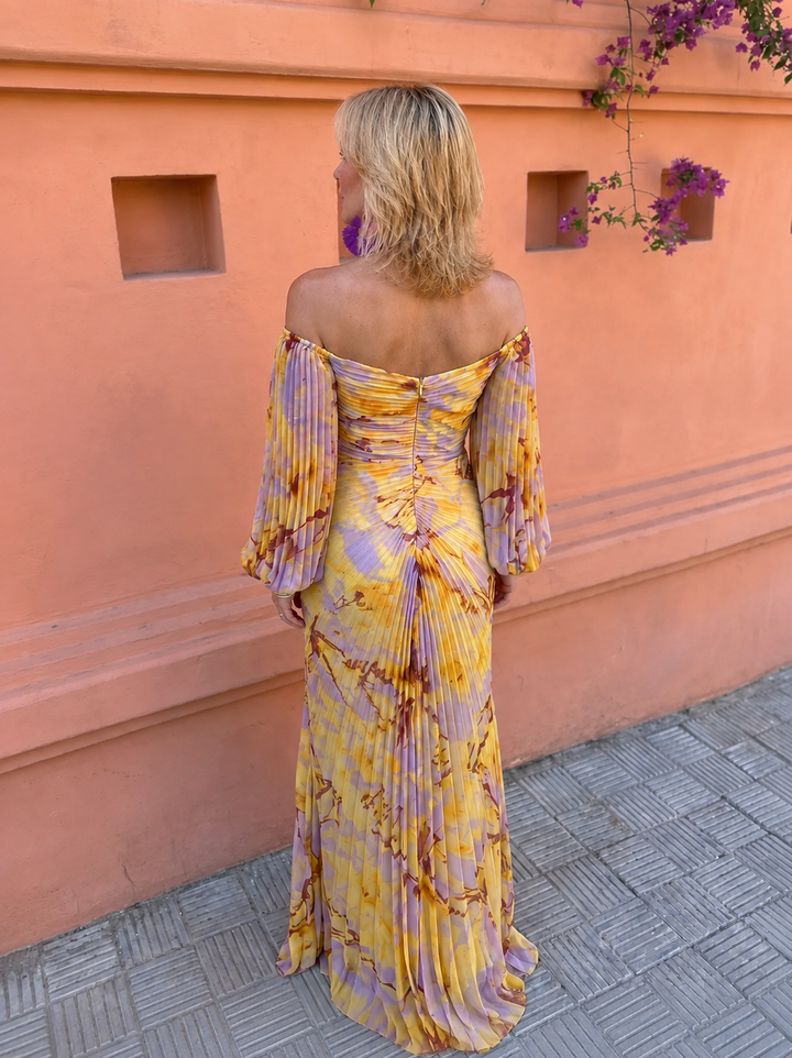 GRETA™ | LONG FLORAL DRESS WITH A DEEP NECKLINE