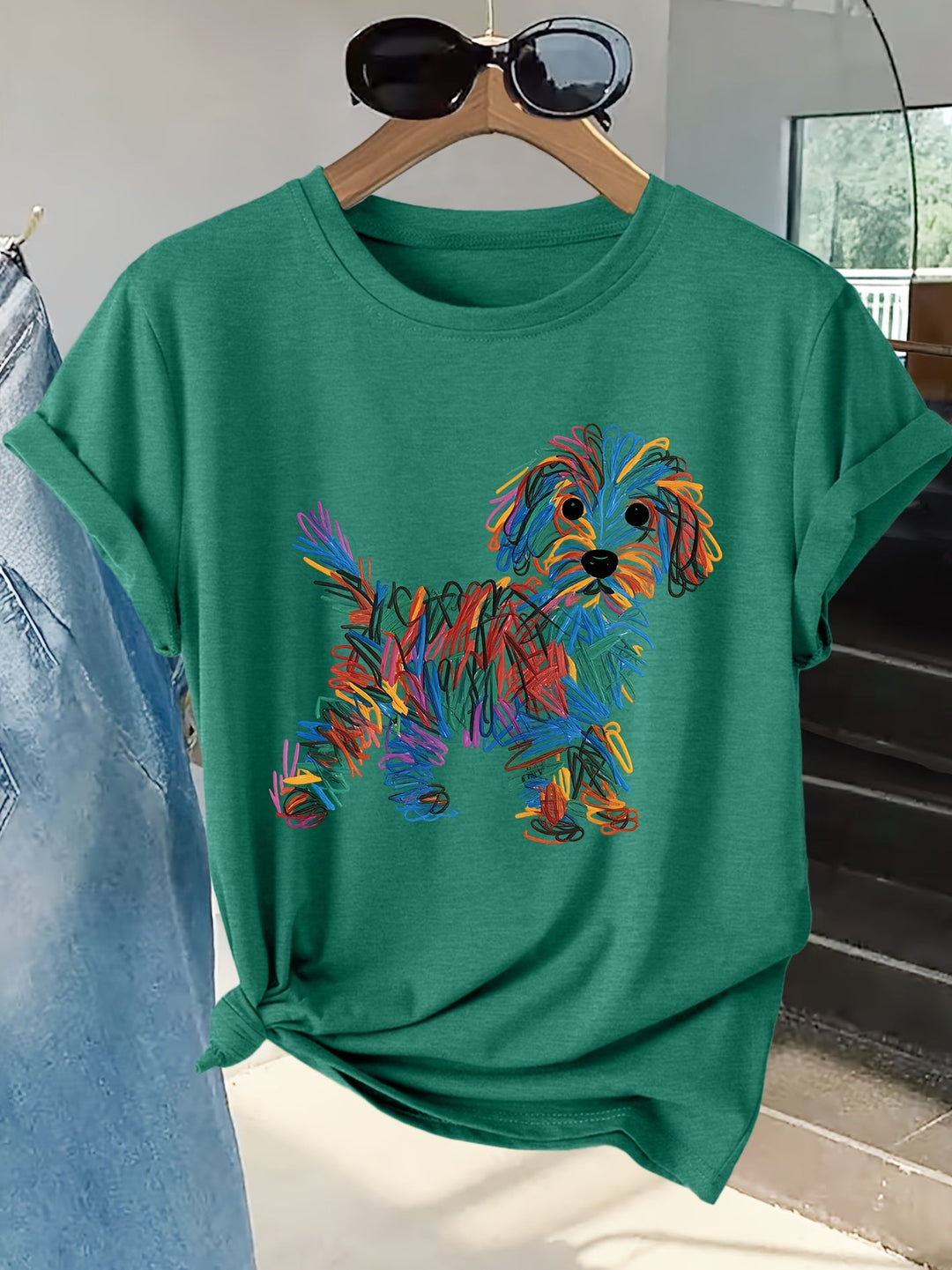 Bella | Colourful Dog Print Tee